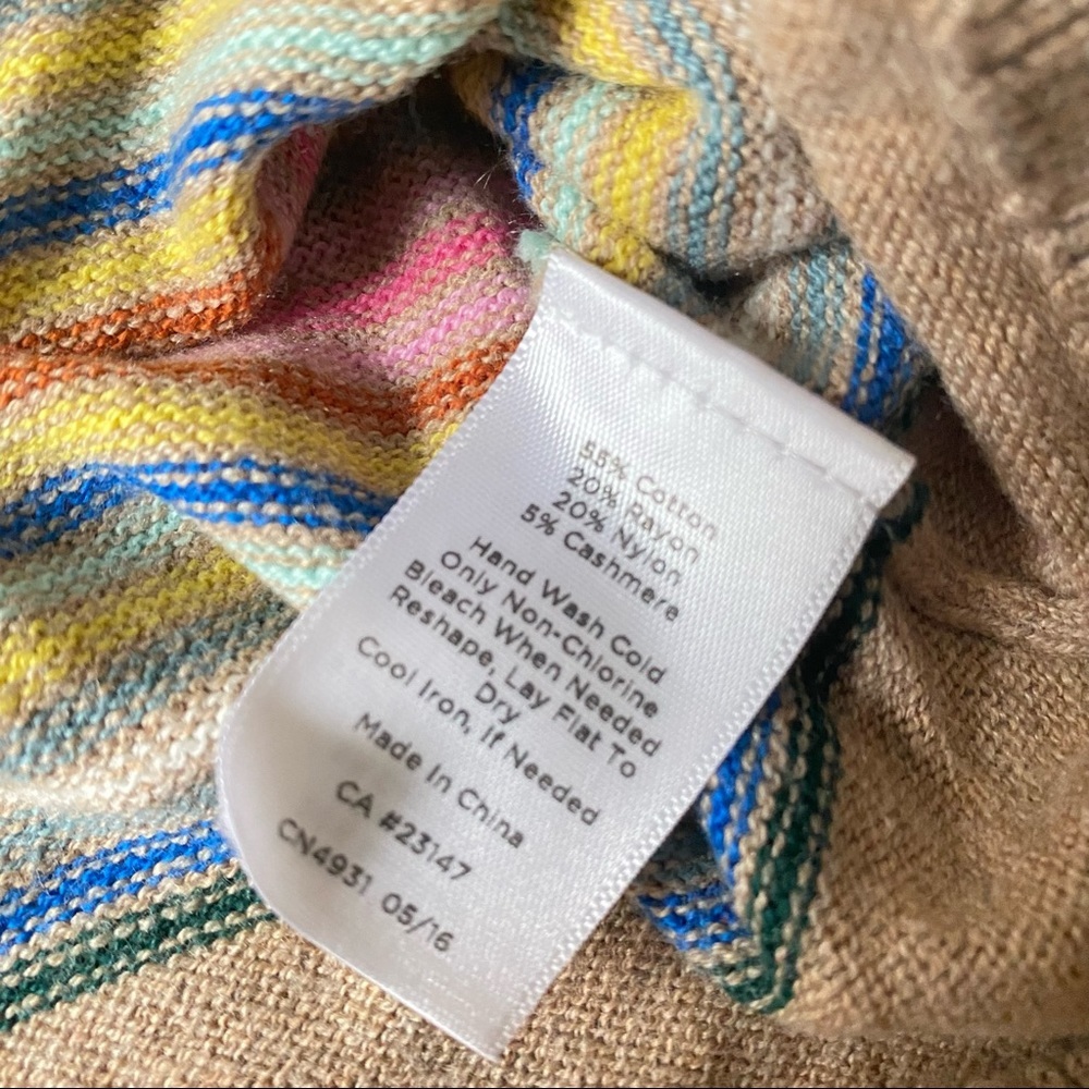 Talbots Beige Crewneck Sweater with Pink, Blue and Yellow Stripes - Picture 3 of 4